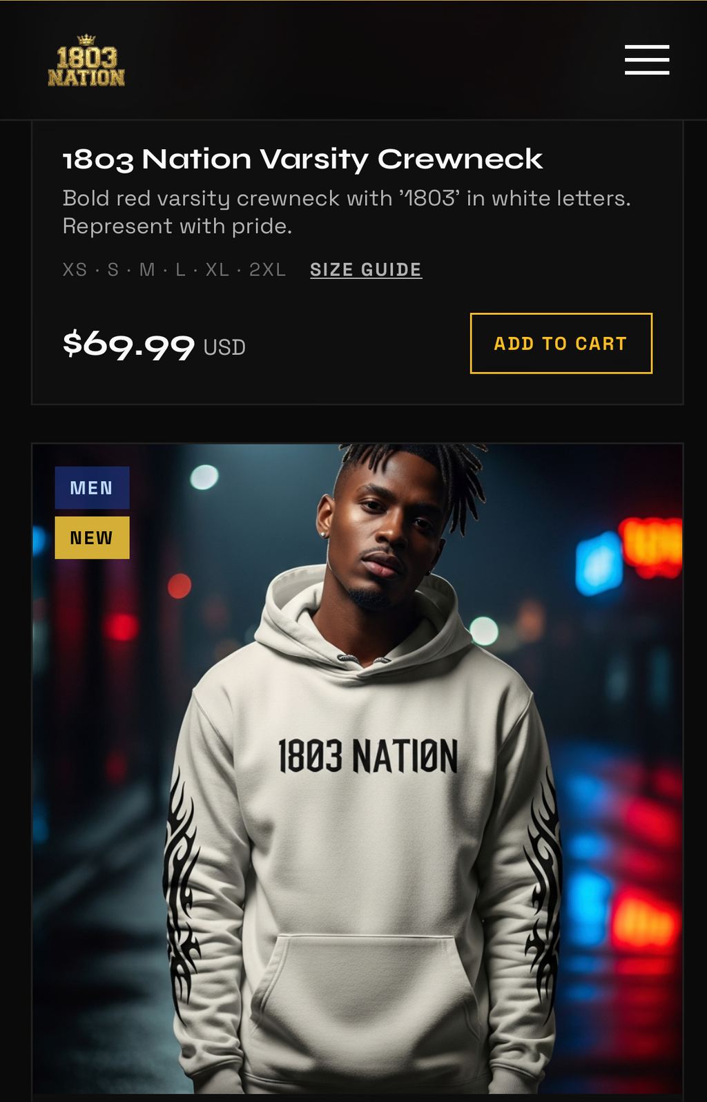 1803 Nation gold script hoodie
